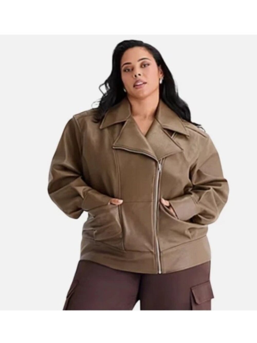 Ashley Graham Size 5X Women's Faux Leather Midweight Motorcycle Jacket. New